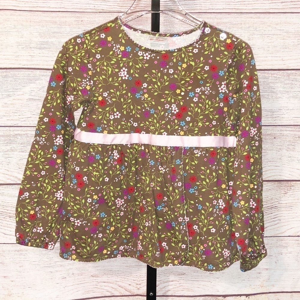 Hanna Andersson Brown Floral Long Sleeve Top Size 150 (Size 12)
